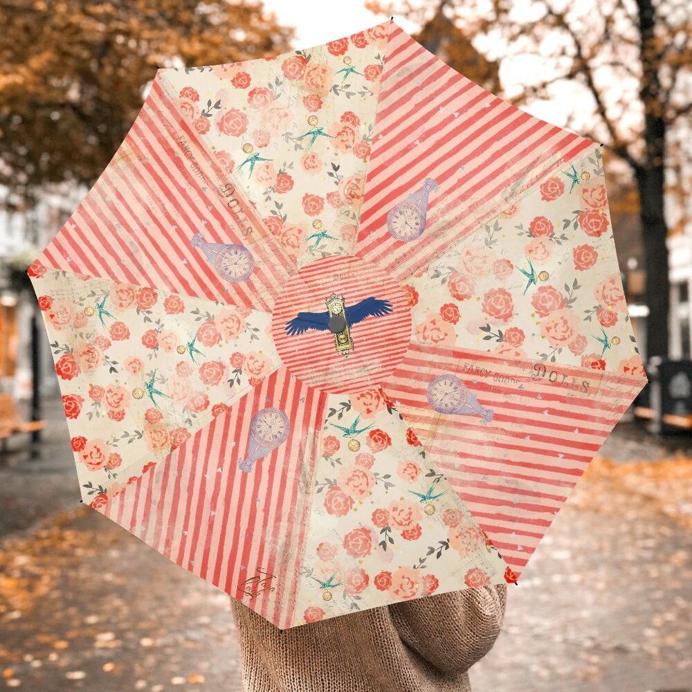 NEW Tara Leigh "Time Flies" Retro Cottage Flower Umbrella